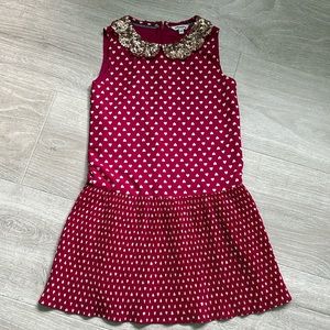 Johnnie B Girls Dress Heart Drop Waist Sequin Collar Raspberry size 9-10Y